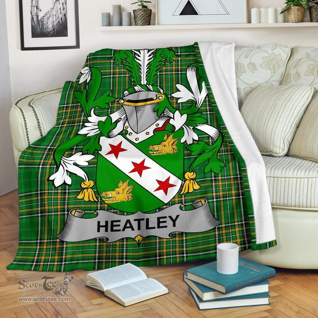 Scottish Heatley Coat of Arms Family Crest Ireland Blanket Irish National Tartan Irish County Blanket