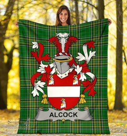 Scottish Alcock Coat of Arms Family Crest Ireland Blanket Irish National Tartan Irish County Blanket