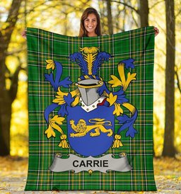 Scottish Carrie or O'Carrie Coat of Arms Family Crest Ireland Blanket Irish National Tartan Irish County Blanket