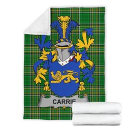 Scottish Carrie or O'Carrie Coat of Arms Family Crest Ireland Blanket Irish National Tartan Irish County Blanket