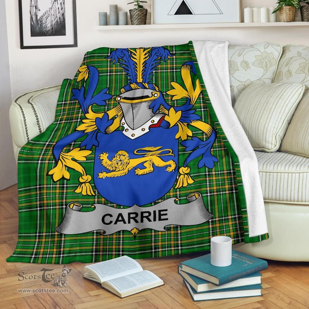 Scottish Carrie or O'Carrie Coat of Arms Family Crest Ireland Blanket Irish National Tartan Irish County Blanket