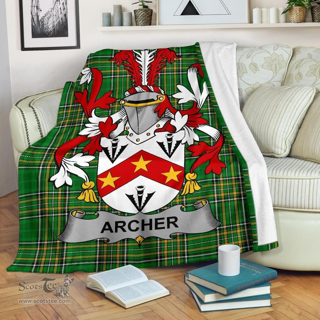 Scottish Archer Coat of Arms Family Crest Ireland Blanket Irish National Tartan Irish County Blanket