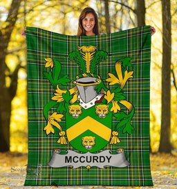 Scottish McCurdy or Curdy Coat of Arms Family Crest Ireland Blanket Irish National Tartan Irish County Blanket