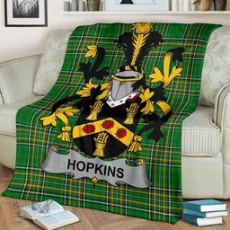Scottish Hopkins Coat of Arms Family Crest Ireland Blanket Irish National Tartan Irish County Blanket