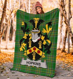 Scottish Hopkins Coat of Arms Family Crest Ireland Blanket Irish National Tartan Irish County Blanket
