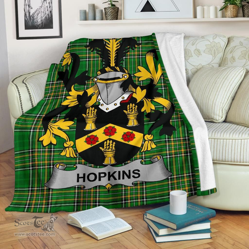 Scottish Hopkins Coat of Arms Family Crest Ireland Blanket Irish National Tartan Irish County Blanket