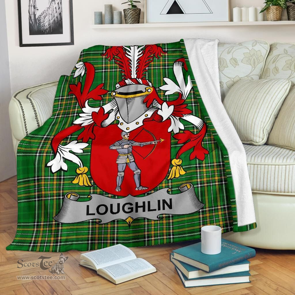 Scottish Loughlin or O'Loughlin Coat of Arms Family Crest Ireland Blanket Irish National Tartan Irish County Blanket