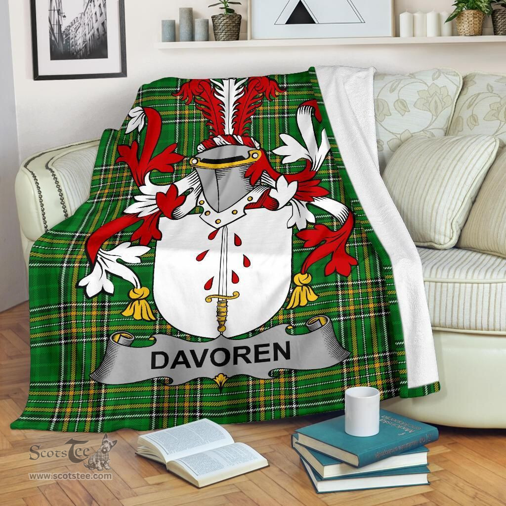 Scottish Davoren or O'Davoren Coat of Arms Family Crest Ireland Blanket Irish National Tartan Irish County Blanket