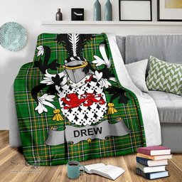 Scottish Drew Coat of Arms Family Crest Ireland Blanket Irish National Tartan Irish County Blanket