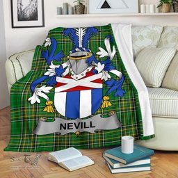 Scottish Nevill or Neville Coat of Arms Family Crest Ireland Blanket Irish National Tartan Irish County Blanket