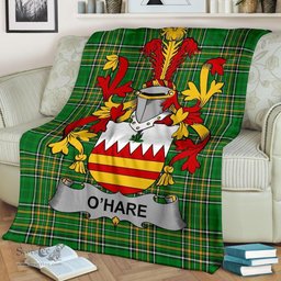 Scottish Hare or O'Hare Coat of Arms Family Crest Ireland Blanket Irish National Tartan Irish County Blanket