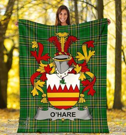 Scottish Hare or O'Hare Coat of Arms Family Crest Ireland Blanket Irish National Tartan Irish County Blanket