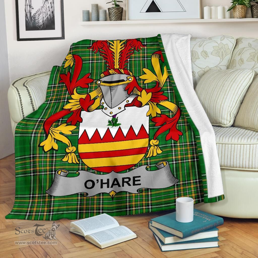 Scottish Hare or O'Hare Coat of Arms Family Crest Ireland Blanket Irish National Tartan Irish County Blanket