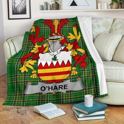 Scottish Hare or O'Hare Coat of Arms Family Crest Ireland Blanket Irish National Tartan Irish County Blanket