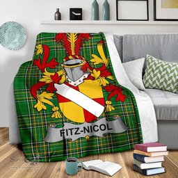 Scottish Fitz-Nicol Coat of Arms Family Crest Ireland Blanket Irish National Tartan Irish County Blanket