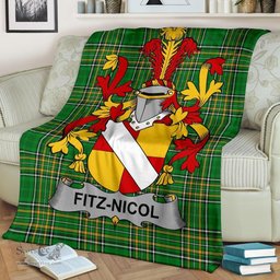 Scottish Fitz-Nicol Coat of Arms Family Crest Ireland Blanket Irish National Tartan Irish County Blanket
