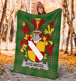 Scottish Fitz-Nicol Coat of Arms Family Crest Ireland Blanket Irish National Tartan Irish County Blanket