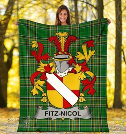 Scottish Fitz-Nicol Coat of Arms Family Crest Ireland Blanket Irish National Tartan Irish County Blanket