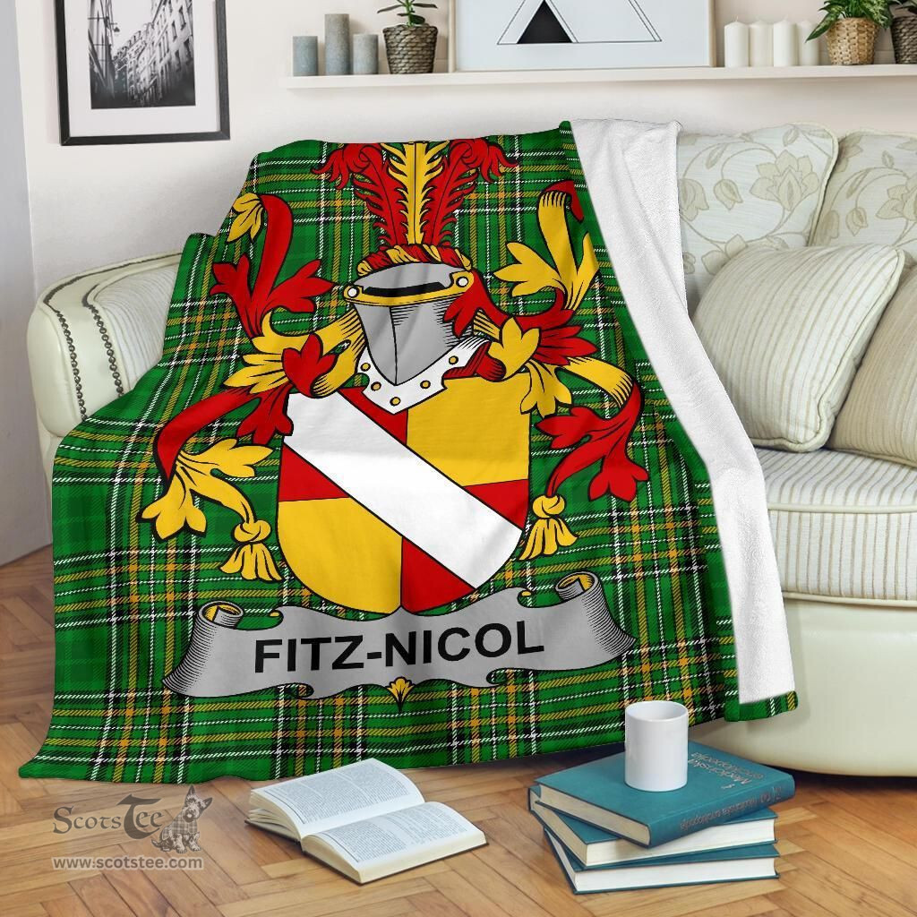 Scottish Fitz-Nicol Coat of Arms Family Crest Ireland Blanket Irish National Tartan Irish County Blanket