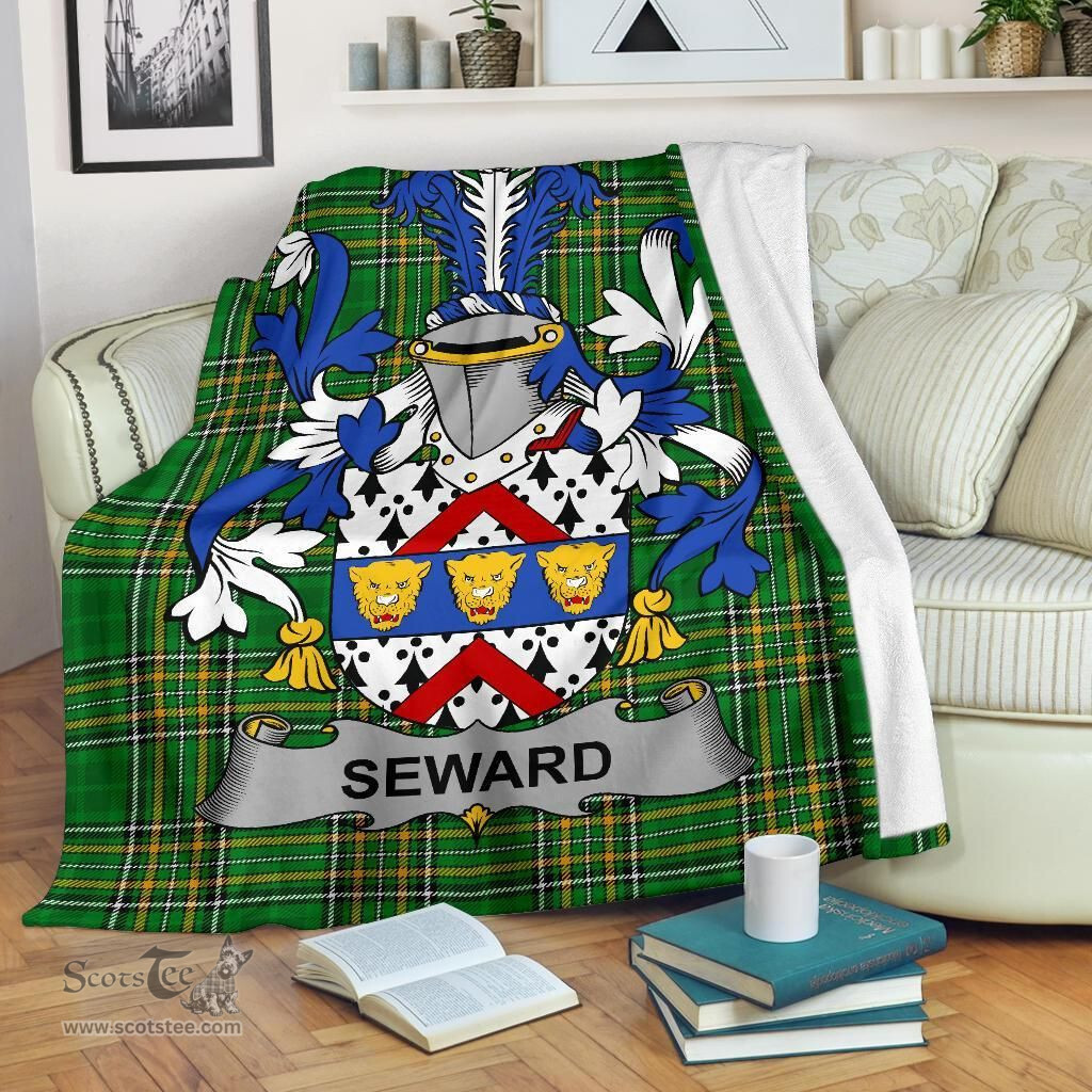 Scottish Seward Coat of Arms Family Crest Ireland Blanket Irish National Tartan Irish County Blanket