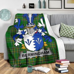 Scottish Bermingham Coat of Arms Family Crest Ireland Blanket Irish National Tartan Irish County Blanket