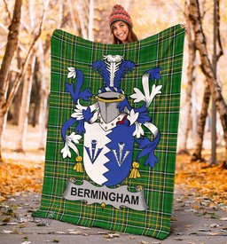Scottish Bermingham Coat of Arms Family Crest Ireland Blanket Irish National Tartan Irish County Blanket
