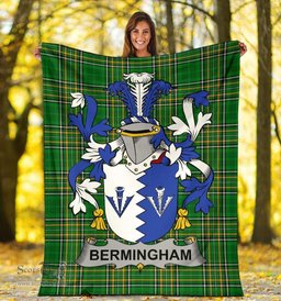 Scottish Bermingham Coat of Arms Family Crest Ireland Blanket Irish National Tartan Irish County Blanket
