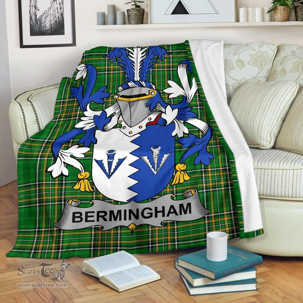 Scottish Bermingham Coat of Arms Family Crest Ireland Blanket Irish National Tartan Irish County Blanket