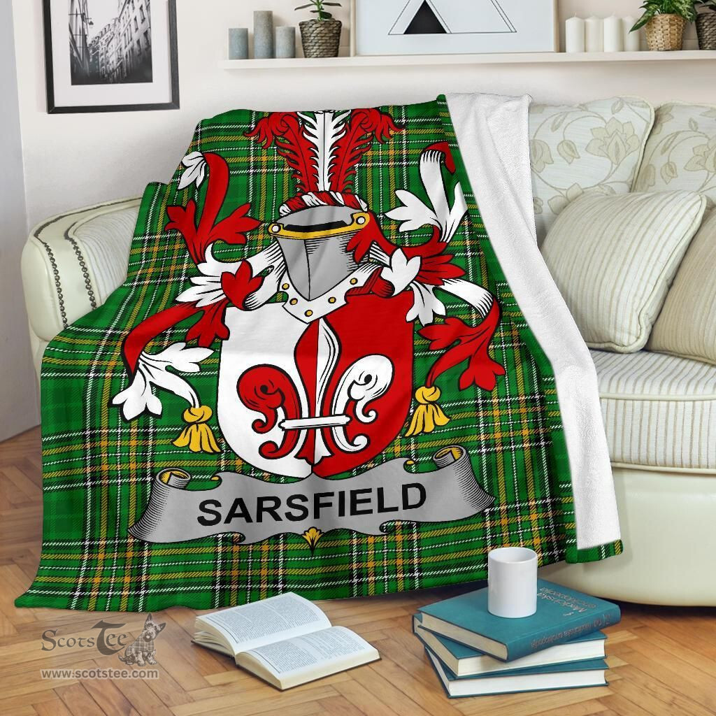 Scottish Sarsfield Coat of Arms Family Crest Ireland Blanket Irish National Tartan Irish County Blanket