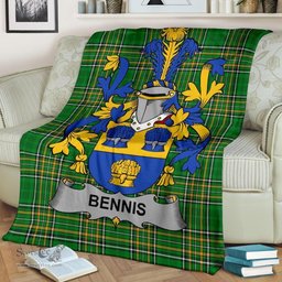 Scottish Bennis Coat of Arms Family Crest Ireland Blanket Irish National Tartan Irish County Blanket