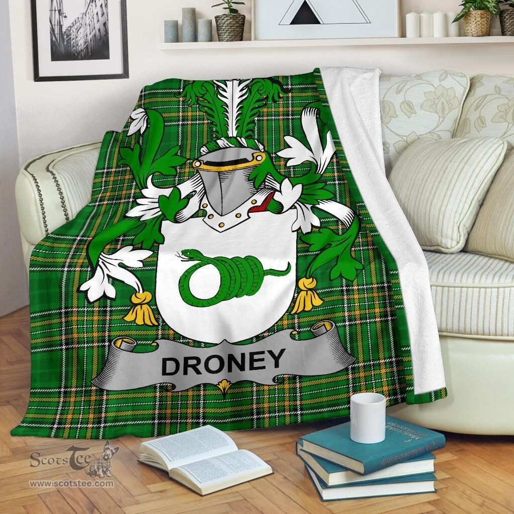 Scottish Droney or O'Droney Coat of Arms Family Crest Ireland Blanket Irish National Tartan Irish County Blanket