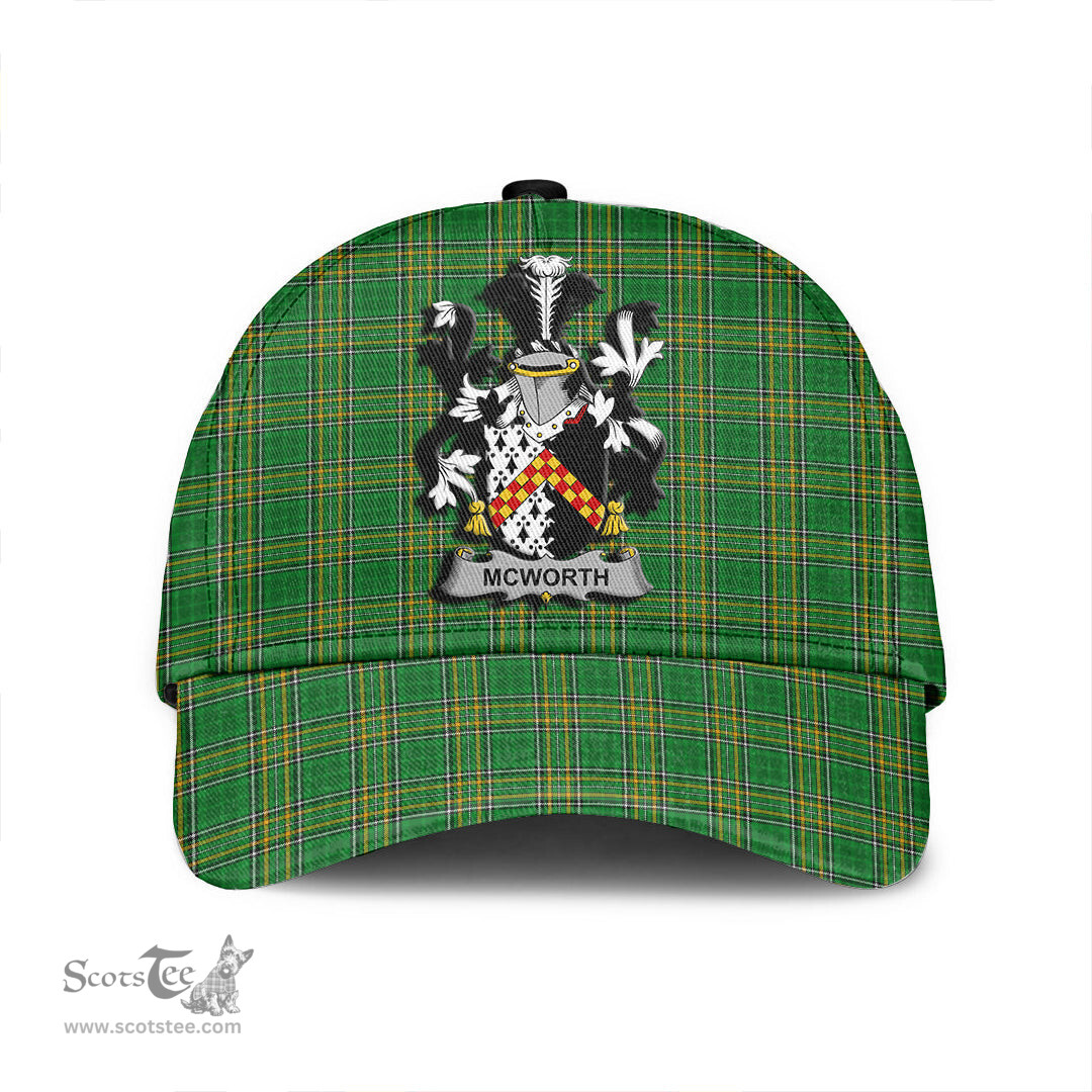 Scottish McWorth or MacWorth Coat of Arms Family Crest Ireland Cap Irish National Tartan Irish County Cap