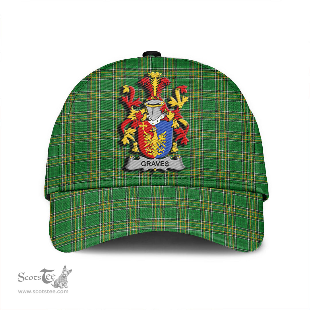 Scottish Graves or Greaves Coat of Arms Family Crest Ireland Cap Irish National Tartan Irish County Cap