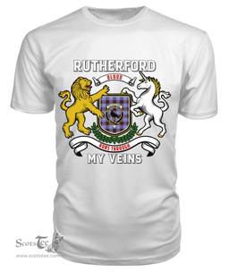 Scottish Rutherford Clan Tartan T-shirt 2D Crest  - Blood Runs Through My Veins Style Scottish Plaid Tartan Plaid