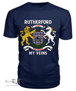 Scottish Rutherford Clan Tartan T-shirt 2D Crest  - Blood Runs Through My Veins Style Scottish Plaid Tartan Plaid
