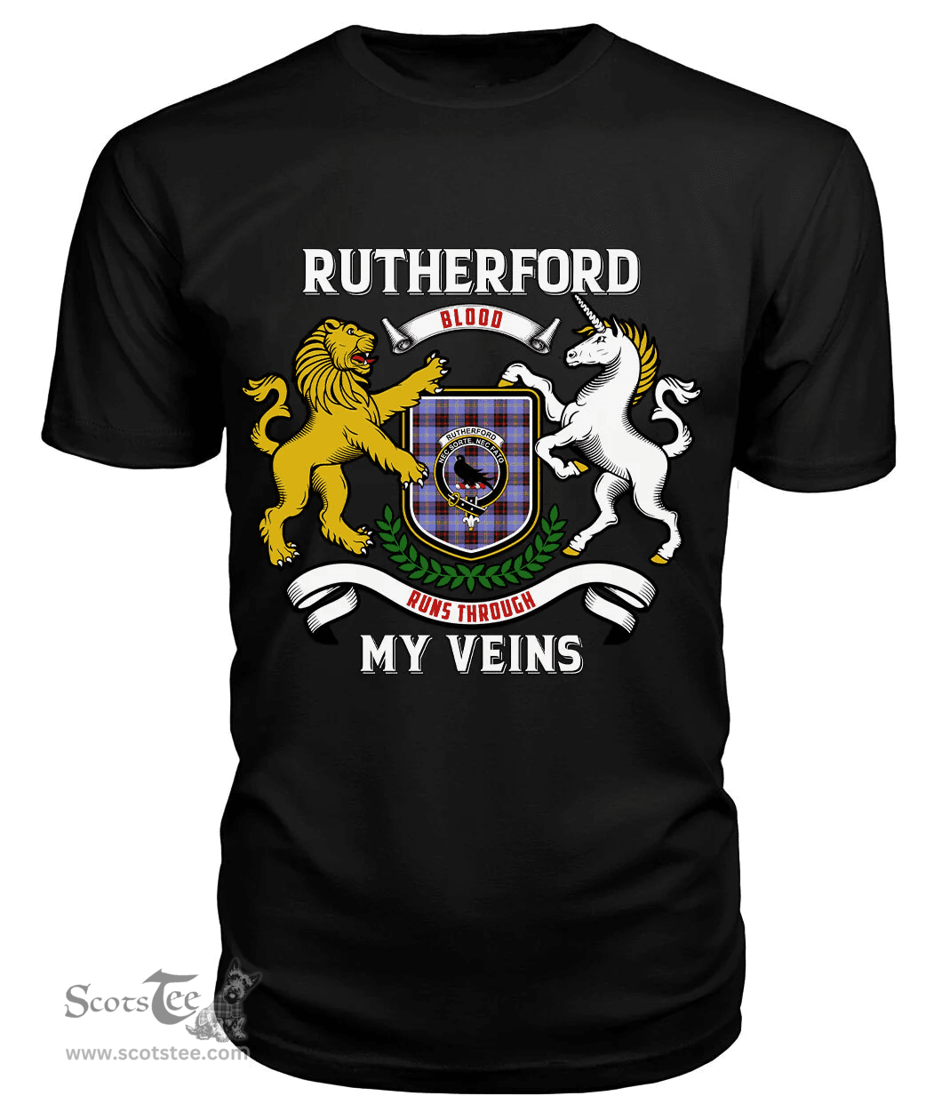 Scottish Rutherford Clan Tartan T-shirt 2D Crest  - Blood Runs Through My Veins Style Scottish Plaid Tartan Plaid