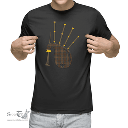 Scottish Kennedy Weathered Clan Tartan T-Shirt 2D - Bagpipes Style Scottish Plaid Tartan Plaid