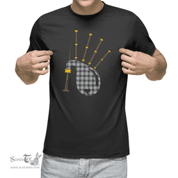Scottish Douglas Grey Modern Clan Tartan T-Shirt 2D - Bagpipes Style Scottish Plaid Tartan Plaid