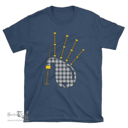 Scottish Douglas Grey Modern Clan Tartan T-Shirt 2D - Bagpipes Style Scottish Plaid Tartan Plaid