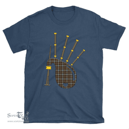 Scottish Fergusson Weathered Clan Tartan T-Shirt 2D - Bagpipes Style Scottish Plaid Tartan Plaid