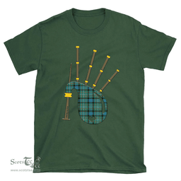 Scottish FERGUSON ANCIENT Clan Tartan T-Shirt 2D - Bagpipes Style Scottish Plaid Tartan Plaid