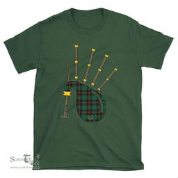 Scottish Chisholm Hunting Ancient Clan Tartan T-Shirt 2D - Bagpipes Style Scottish Plaid Tartan Plaid