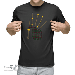 Scottish Crosbie Clan Tartan T-Shirt 2D - Bagpipes Style Scottish Plaid Tartan Plaid
