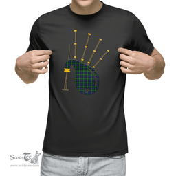 Scottish Gordon Modern Clan Tartan T-Shirt 2D - Bagpipes Style Scottish Plaid Tartan Plaid
