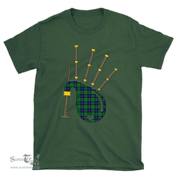 Scottish Graham of Menteith Modern Clan Tartan T-Shirt 2D - Bagpipes Style Scottish Plaid Tartan Plaid
