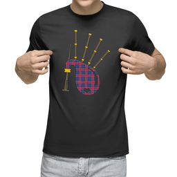 Scottish Graham of Menteith Red Clan Tartan T-Shirt 2D - Bagpipes Style Scottish Plaid Tartan Plaid