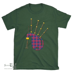 Scottish Graham of Menteith Red Clan Tartan T-Shirt 2D - Bagpipes Style Scottish Plaid Tartan Plaid