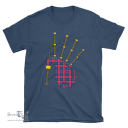 Scottish Graham of Menteith Red Clan Tartan T-Shirt 2D - Bagpipes Style Scottish Plaid Tartan Plaid