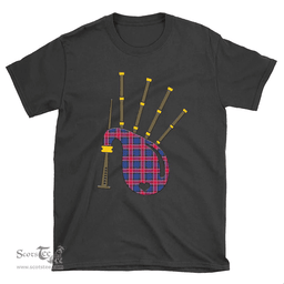 Scottish Graham of Menteith Red Clan Tartan T-Shirt 2D - Bagpipes Style Scottish Plaid Tartan Plaid
