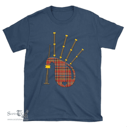 Scottish Drummond of Strathallan Clan Tartan T-Shirt 2D - Bagpipes Style Scottish Plaid Tartan Plaid